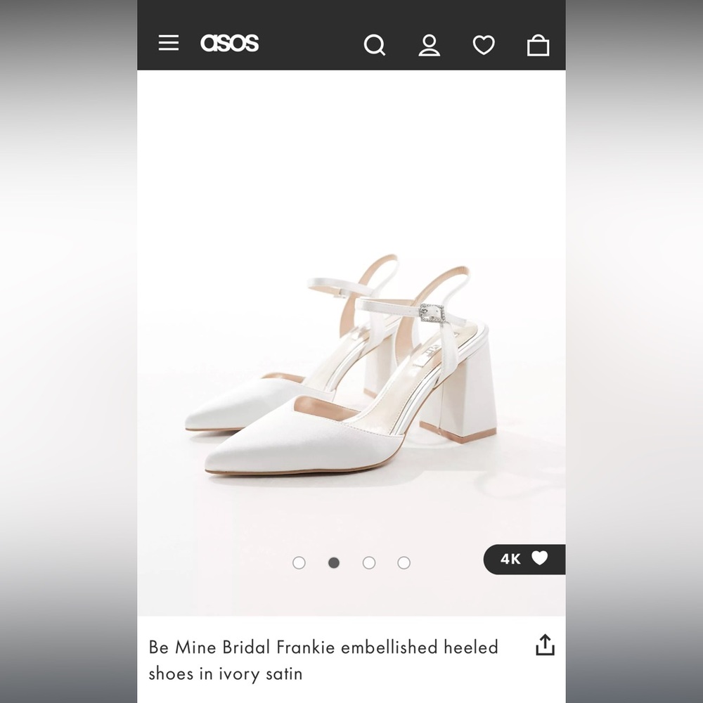ASOS BeMine Bridal Frankie Embellished Heels in Ivory Satin